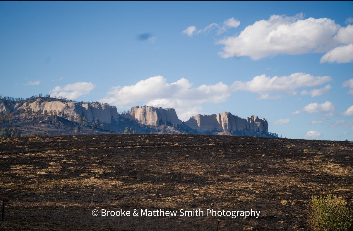 The burned landscape below the buttes of Fort Robinson State Park after the South Fork Fire